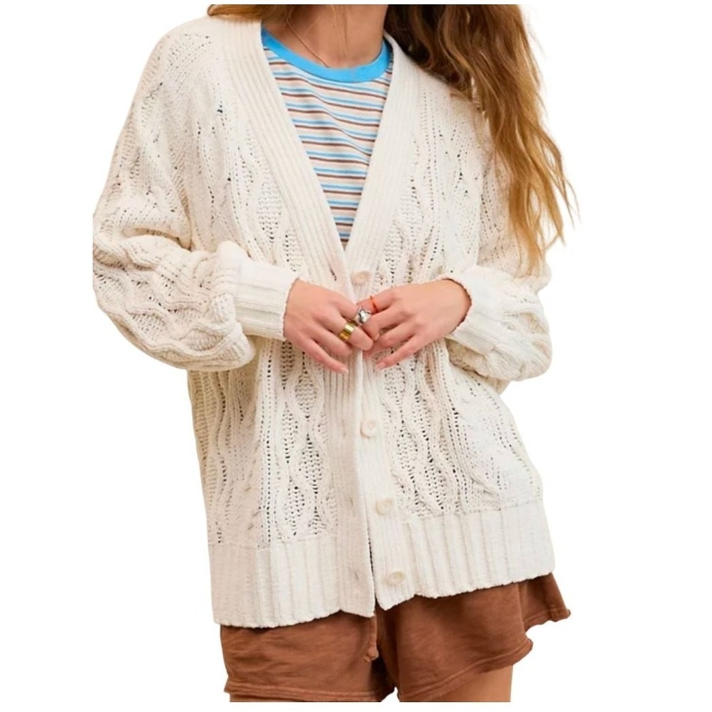Aeri Oversized Cable Knit Cardigan Boho Cottagecore Coastal Grandma Soft Sweater